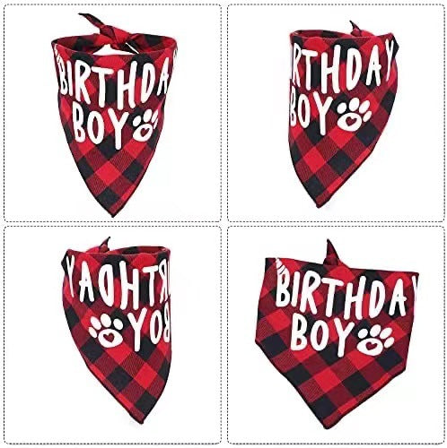 Dog Birthday Plaid Triangle Scarf Pet Saliva Towel Square