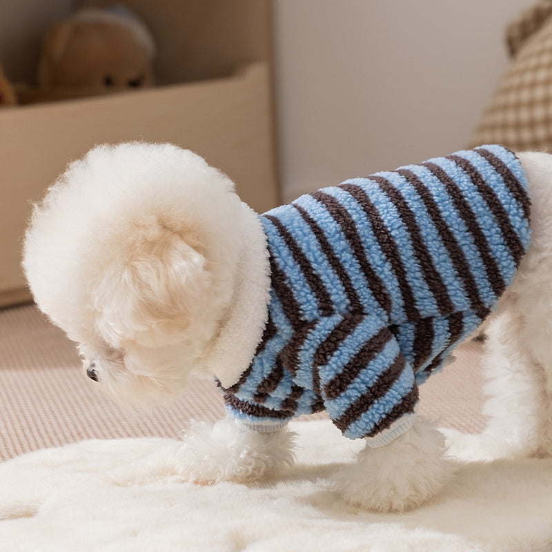 Soft Plush Striped Pet Shirt, Cozy Button-Down Puppy Sweater For Small Dogs And Cats, Warm Winter Fleece Dog Clothing, Comfortable Puppy Outfit For