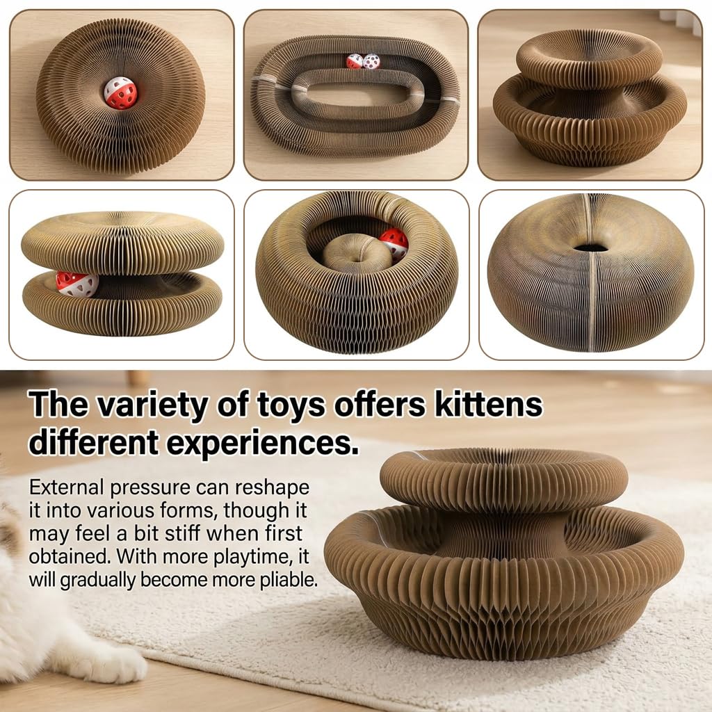 Cat Toy,Magic Organ Cat Scratcher Board,Foldable Recyclable Cat Accordion Toy,Interactive Scratch Pad With Toy Ball,Interactive Cat Toys For Indoor