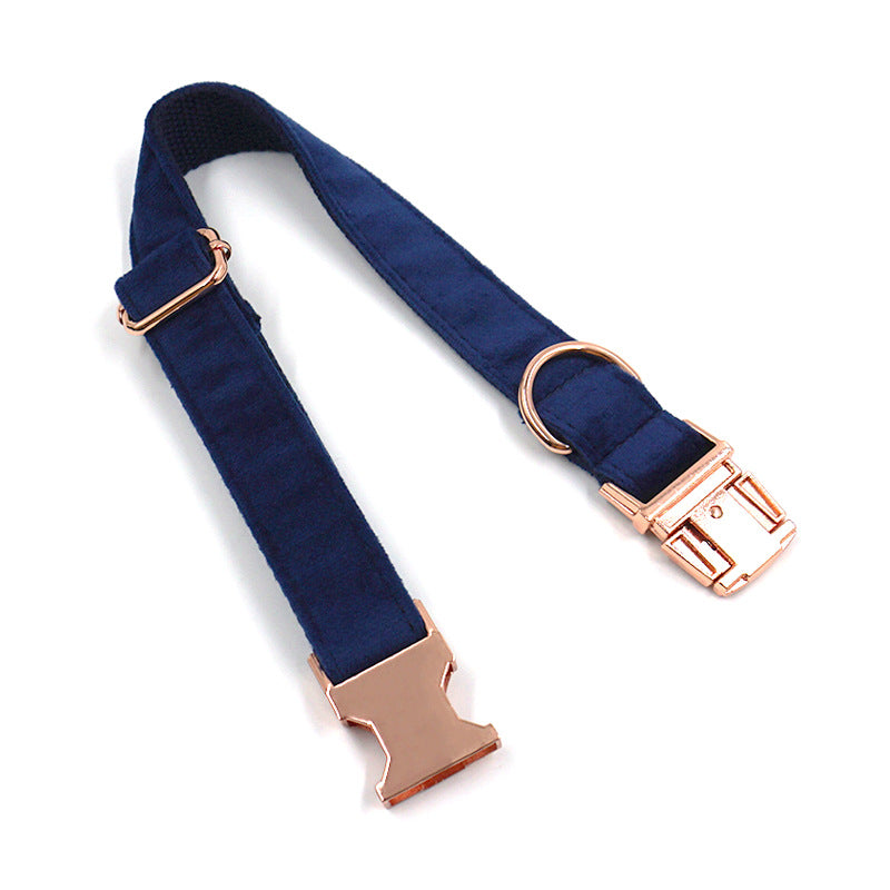 Blue Velvet Rose Gold Buckle Pet Collar