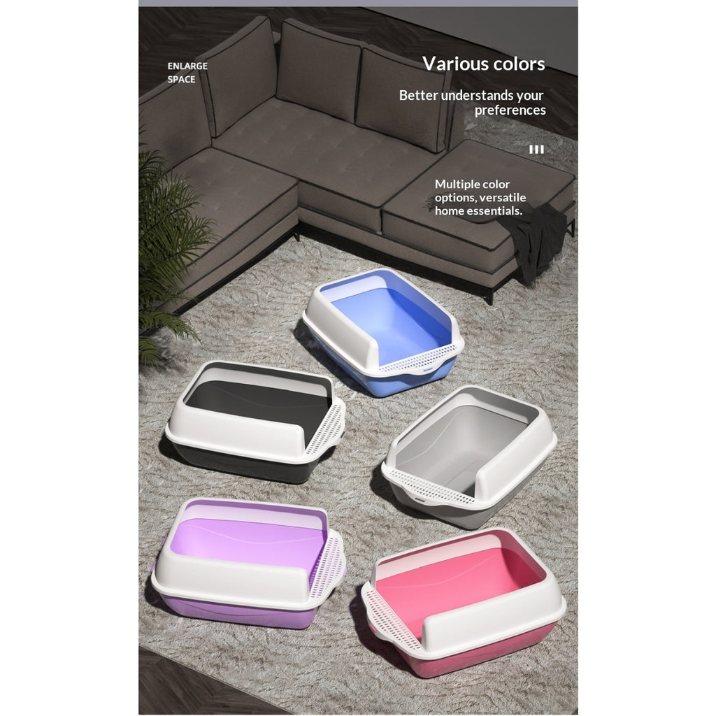 Extra-Large Semi-Enclosed Cat Litter Box With High Sides