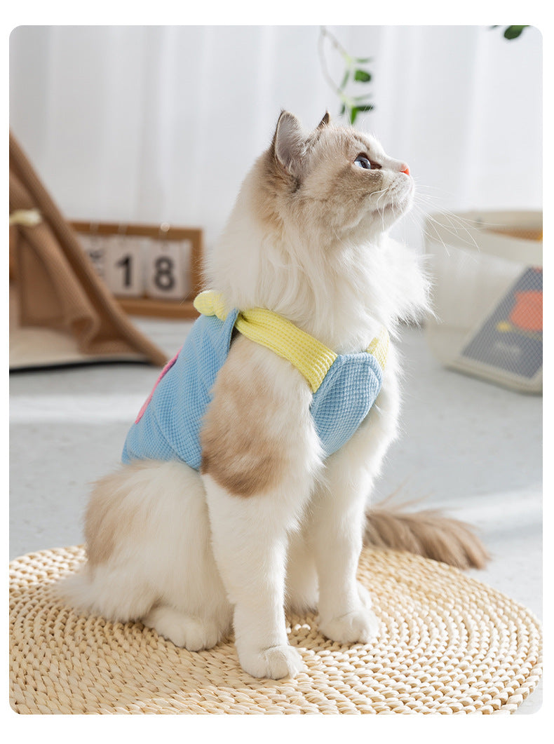 Spring And Summer Cat Macaron Pocket Traction Sling Clothes