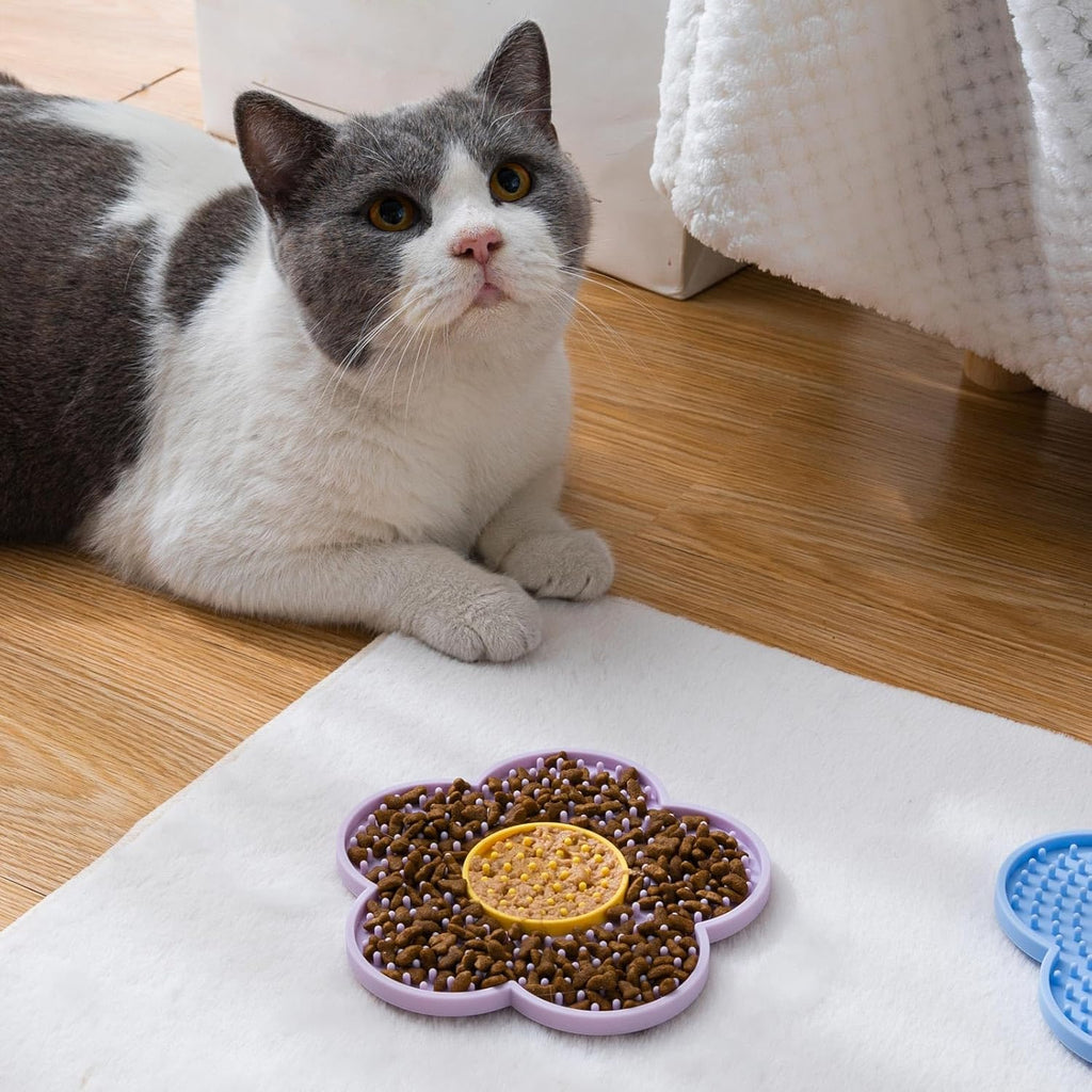 Cats Lick Pad With Suctions Cup Slow Feeders Licking Mat Flower Shape Silicone Pad With Suctions Cup Dog Licking Mat Silicone