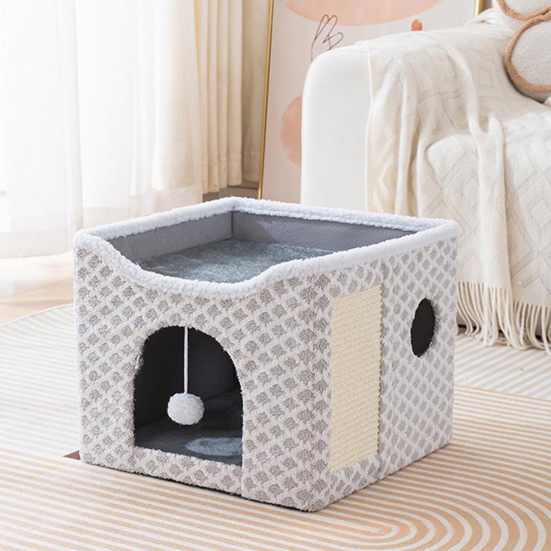 Foldable Cat Bed With Soft Plush For Warmth