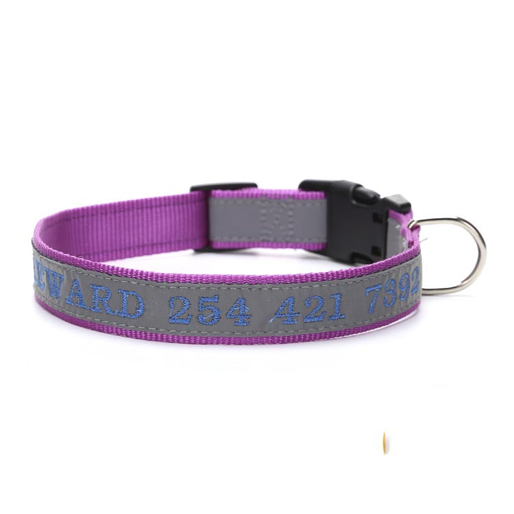 Personalized Phone Name Embroidered Reflective Dog Collar