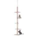 102" Adjustable Height Floor to Ceiling Cat Tree, 5 Level Cat Tower with Scratching Posts, Hammock, Beige