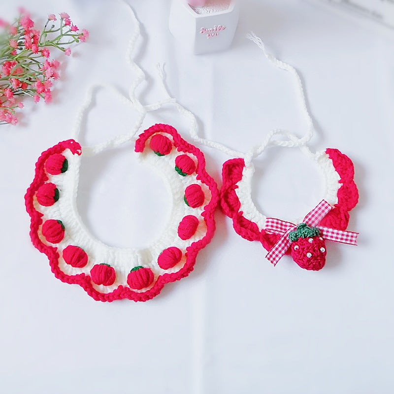 Pet Cat Dog Collar Strawberry Wool Knitted Bib