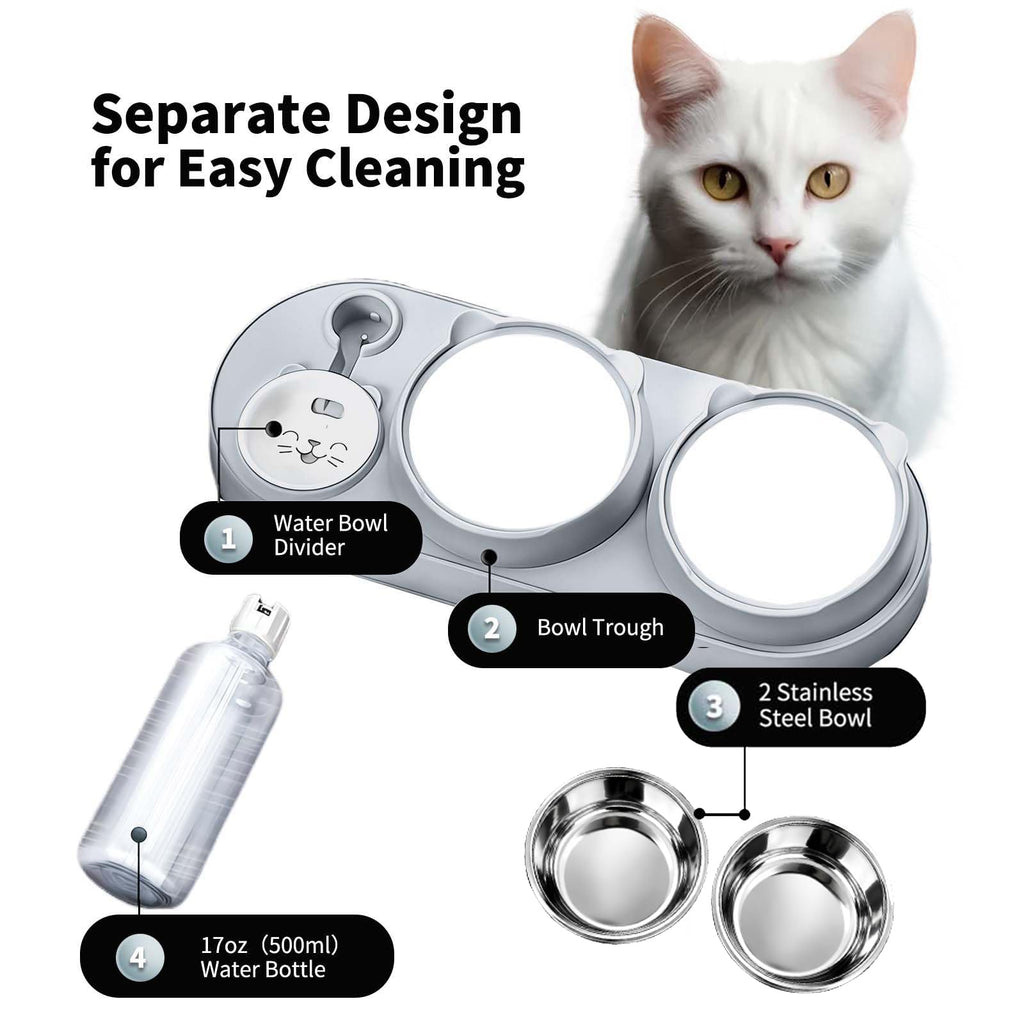 3 In 1 Cat Bowl, Cat Food And Water Bowl Set With Water Dispenser And Stainless Steel Bowls, Pet Raised Three Bowls For Indoor Cats, Small Or Medium
