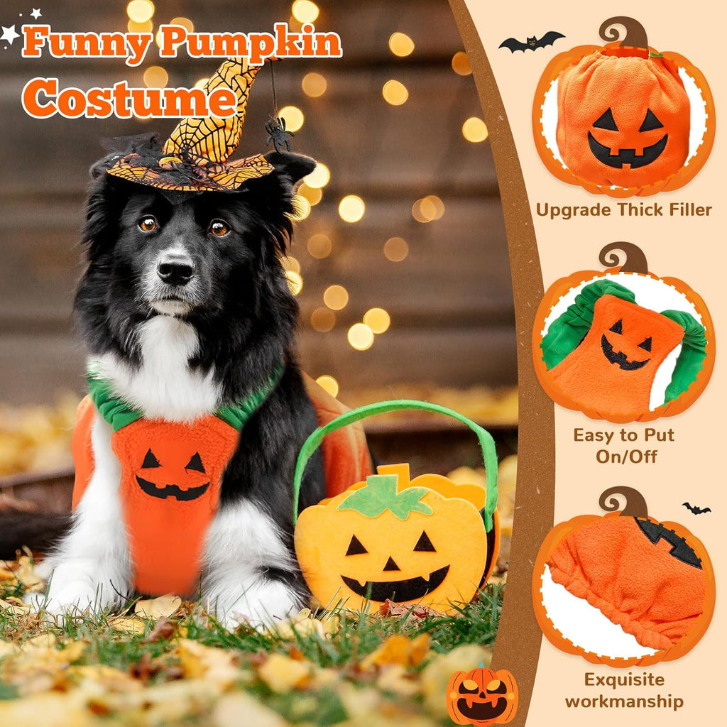 Funny Pumpkin Dog Halloween Costume Pet Dog Cat Thick Plush Pumpkin Decoration Shirt Clothes For Small Medium Dogs Cats Puppy Cute Halloween Party