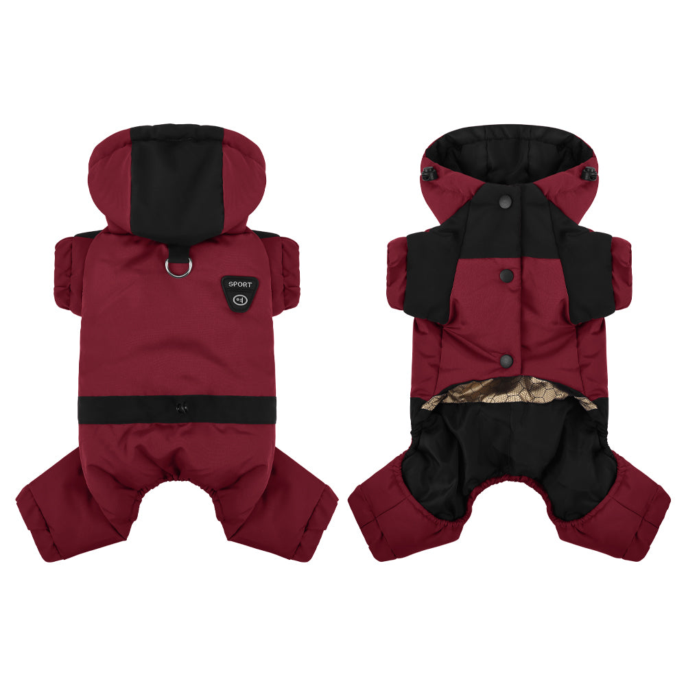 Water Resistant Dog Winter Coat, Graphene Thermal Warm Four Legged Dog Snow Jacket Hooded Pet Cold Weather Snowsuit, Windproof Padded Dog Clothes For