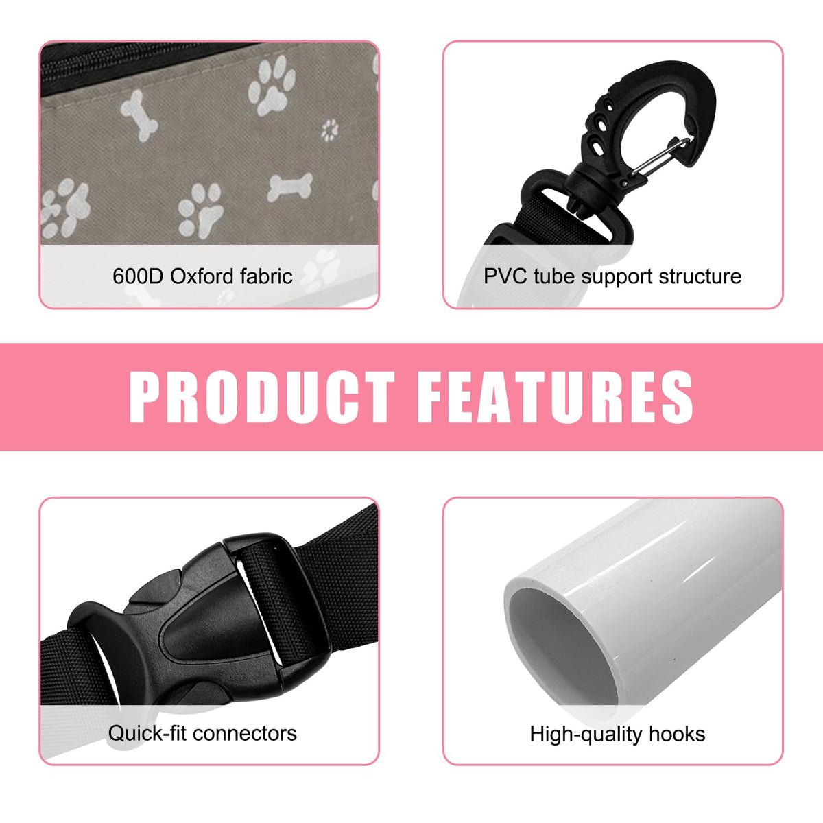 Pet Car Seat, Breathable Foldable Cat Dog Car Booster Seat With Safety Leash & Mesh Window, Waterproof Oxford Cloth Vehicle Travel Basket For Small