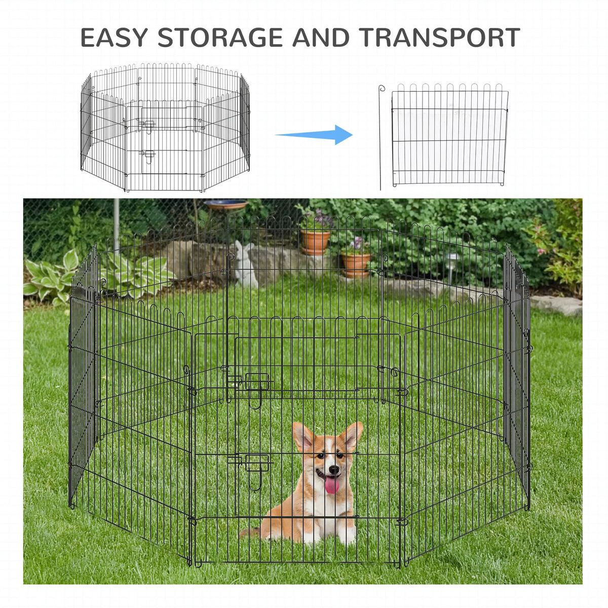 30inch 8-Panel Octagon Pet Exercise Playpen Crate Foldable Dog Cage Pen Puppy Kennel, Black