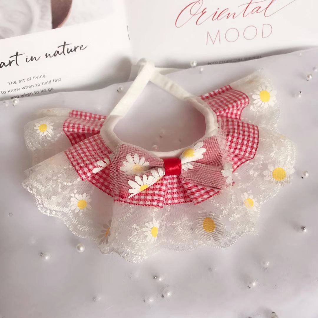Cute Pet Lace Trim Scarf Saliva Towel