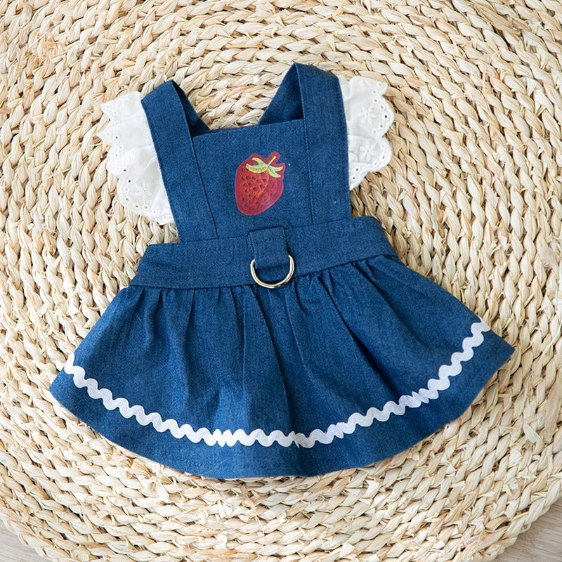 Strawberry Traction Denim Skirt Dog Clothes