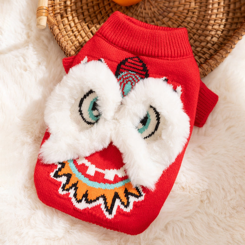 Cats' Autumn And Winter Warmth, Hairless Cats, New Year Lion Dance, Festive Two-legged Sweaters, Knitted Sweaters, Dog And Pet Cat Clothes