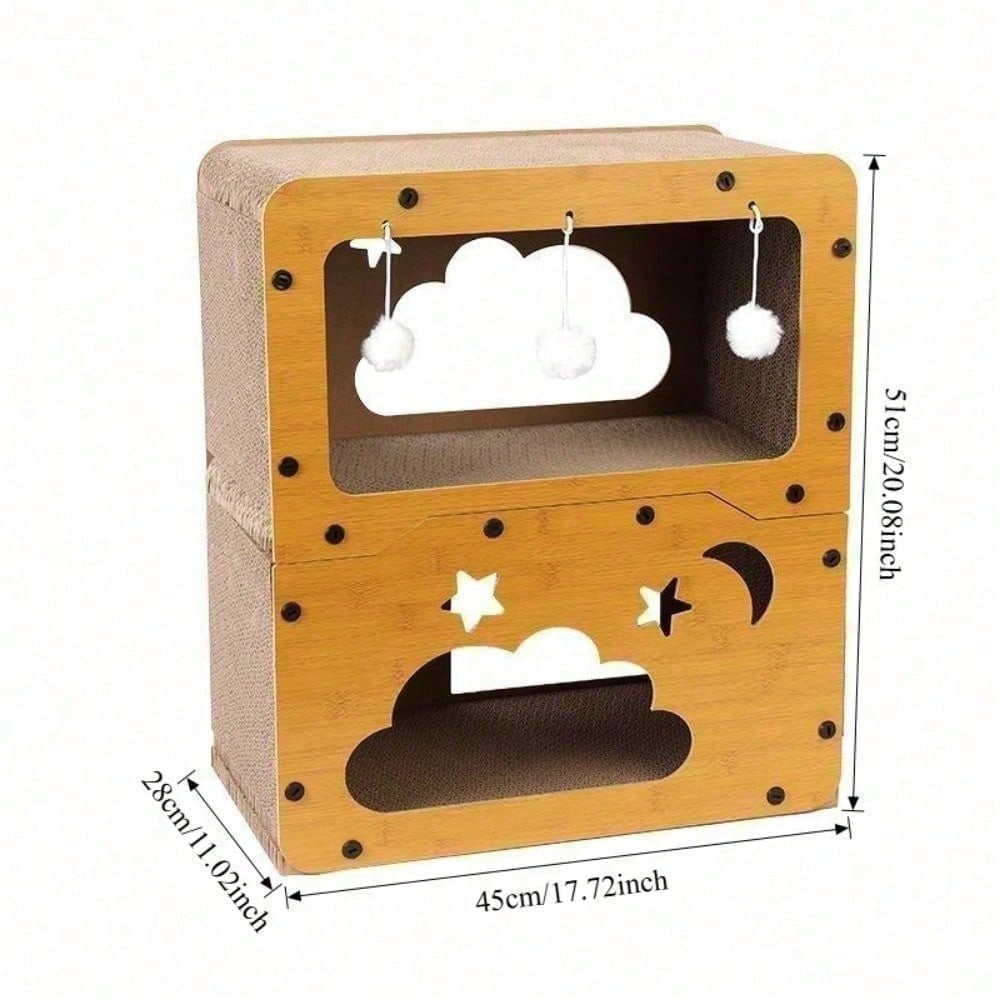 2 Styles Double Layer Cat Scratcher House Multifunctional Corrugated Paper Cat Nest Villa Large Space Cat Cave Bed With Hanging Ball Toy Wear