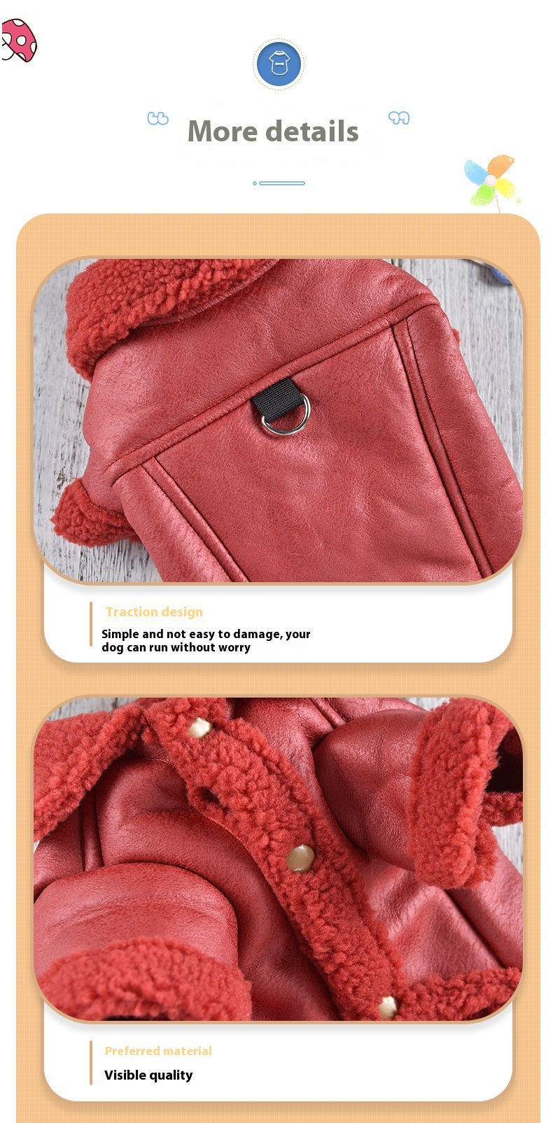 Fashion Cashmere Leather Coat Dog Thermal Clothes
