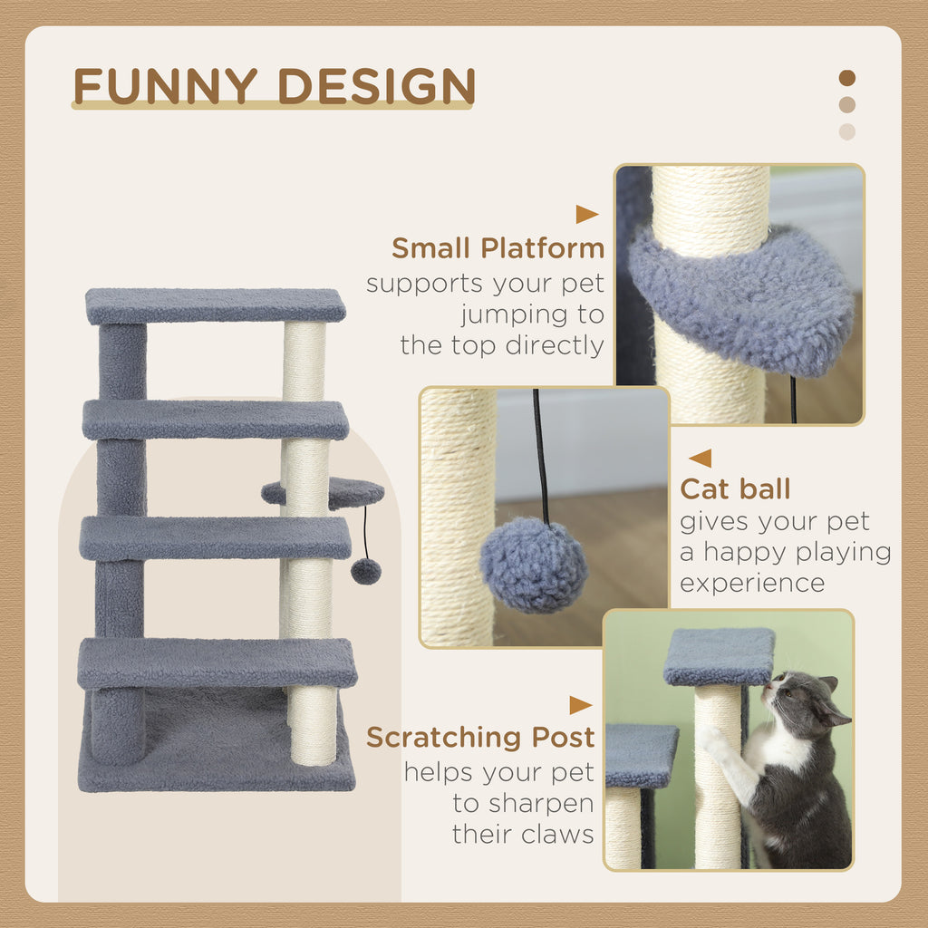 4 Levels Cat Steps with Scratching Posts for High Bed, Sofa, Gray