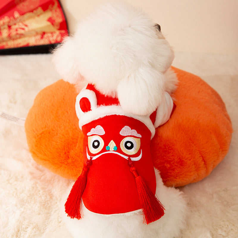 New Year Pet Tang Suits, Lion Dance Couple Cotton-padded Clothes, Festive Dog Clothes, Cat Two-legged Warm Dog Clothing