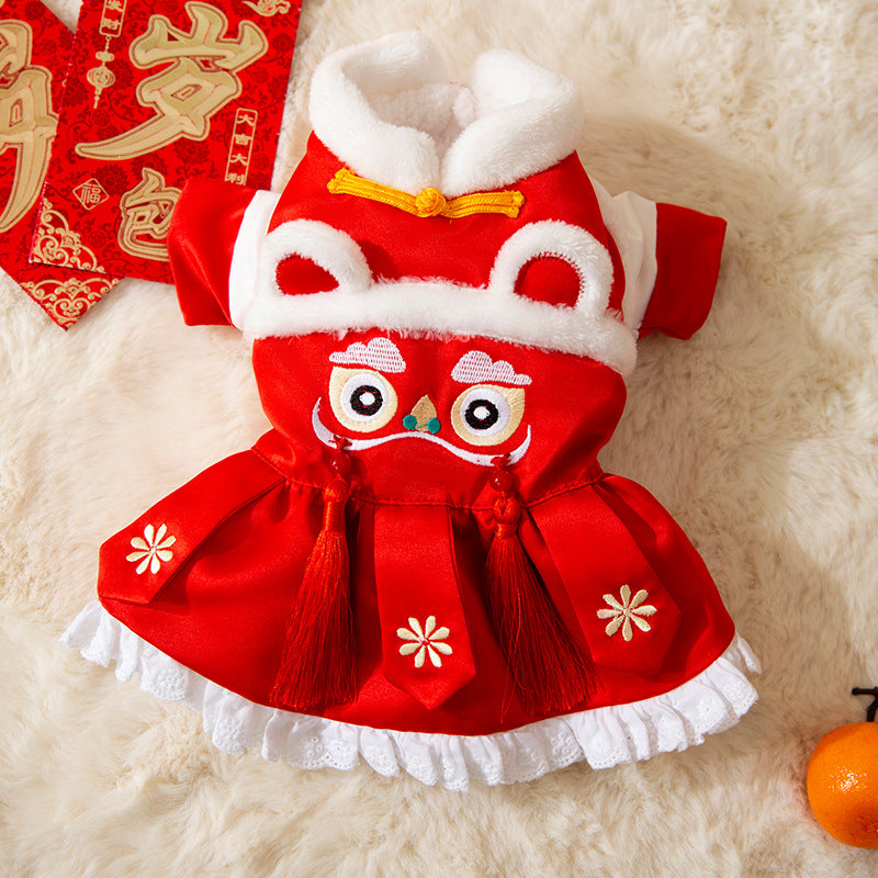 New Year Pet Tang Suits, Lion Dance Couple Cotton-padded Clothes, Festive Dog Clothes, Cat Two-legged Warm Dog Clothing