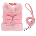 Cute Warm Small Dog Harness And Leash Set With Bow Tie, Soft Padded Puppy Harness With Removable Fur Collar, Adjustable Girl Dog Harness With Quick
