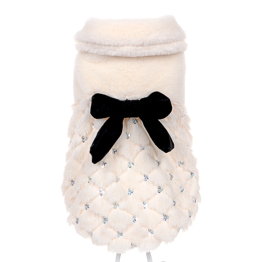 Elegant bow plush coat dog clothes Bomei Teddy clothes spring and autumn wear breathable pet clothes
