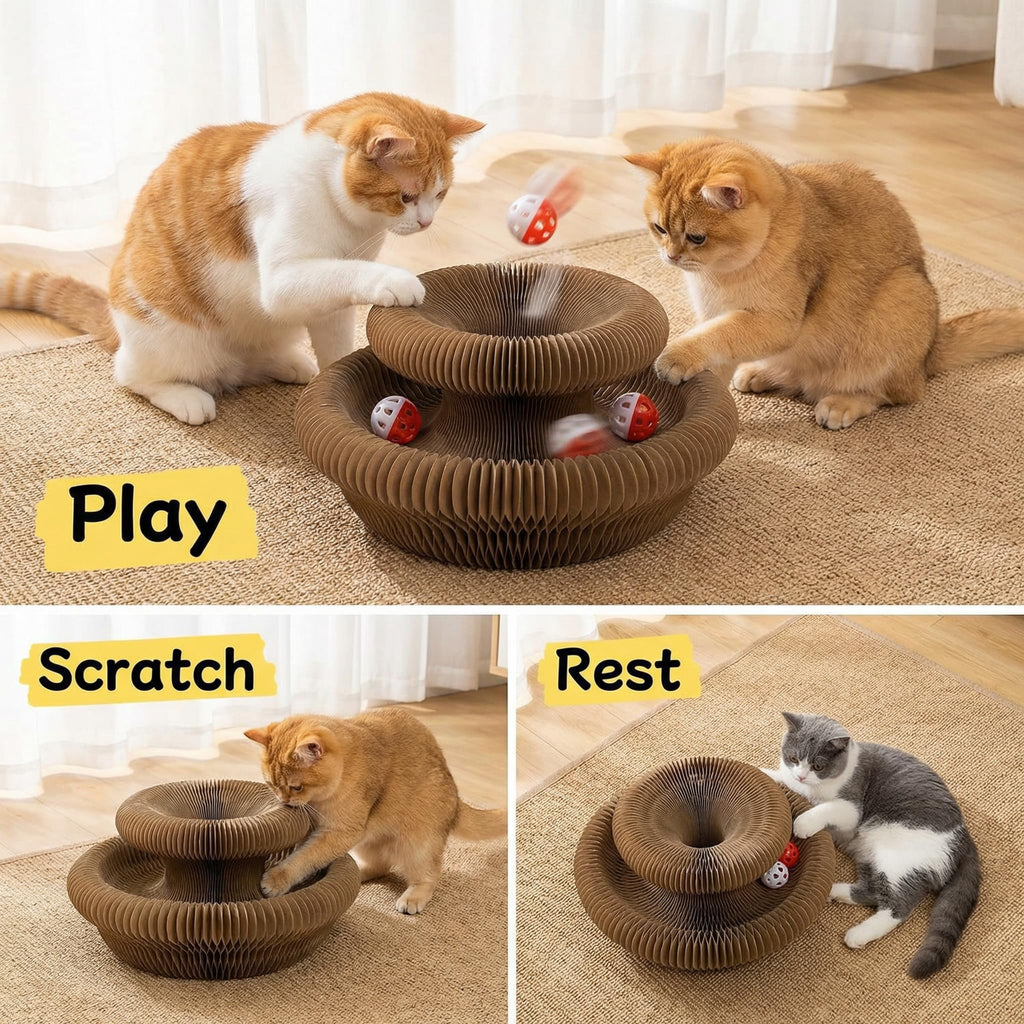 Cat Toy,Magic Organ Cat Scratcher Board,Foldable Recyclable Cat Accordion Toy,Interactive Scratch Pad With Toy Ball,Interactive Cat Toys For Indoor