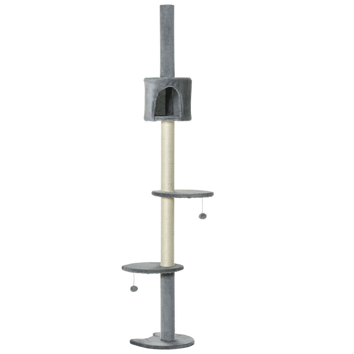 100" Cat Tree Height Adjustable Floor-to-Ceiling 4-Tier Kitty Climbing Activity Center Condo Cat Toy with Scratching Post Hanging Balls Play Rest Post