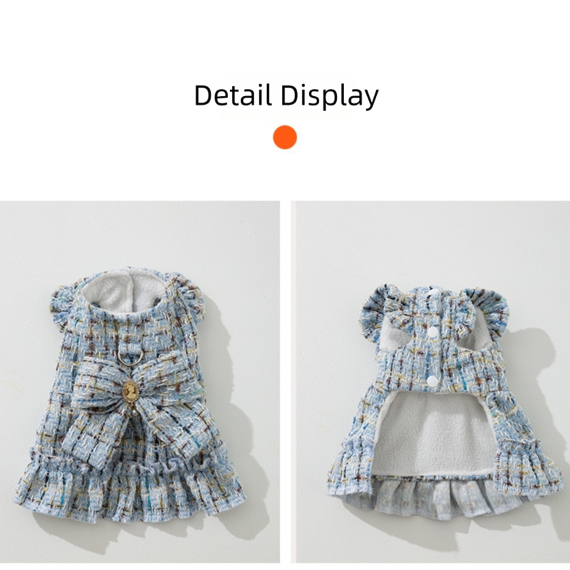 In Winter, Add A Plush Bow And A Chanel-style Dress To Make A Warm Two-legged Dog Pet Outfit For Your Kitten In Autumn And Winter