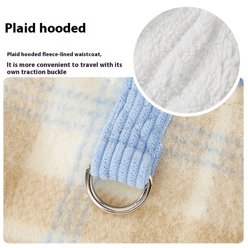 Chessboard Grid Hooded Traction Vest Autumn And Winter Pet