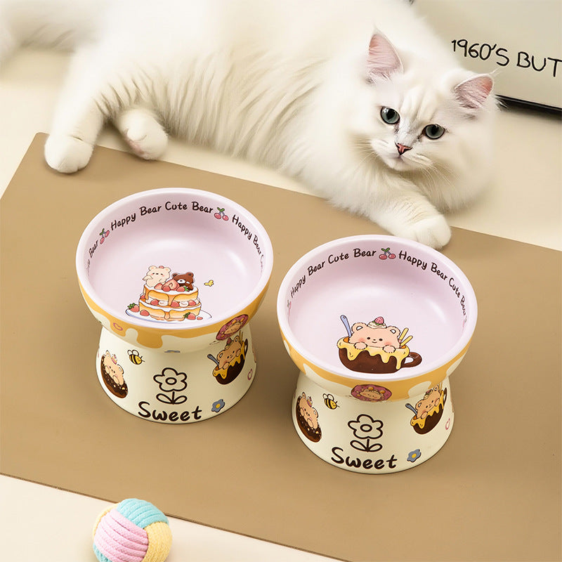 Large-caliber Ceramic Pet Bowl With Neck Support