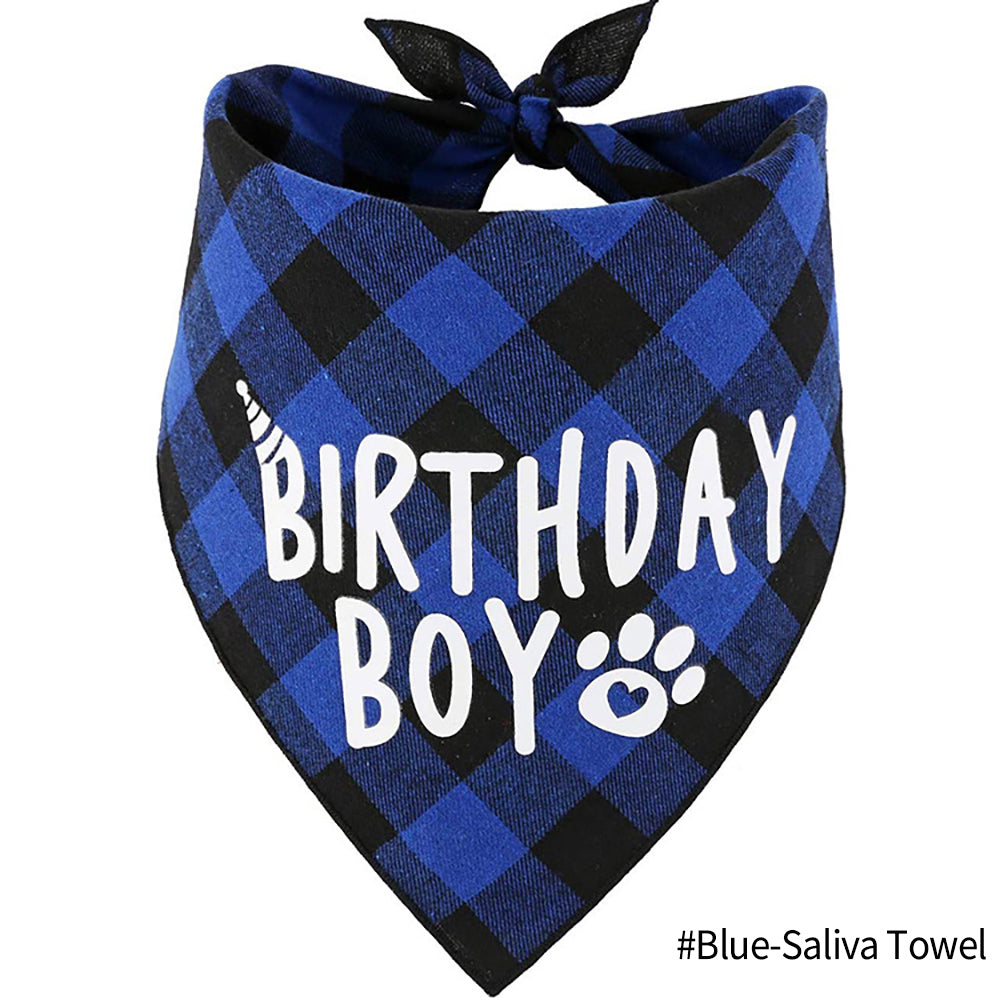 Dog Birthday Plaid Triangle Scarf Pet Saliva Towel Square
