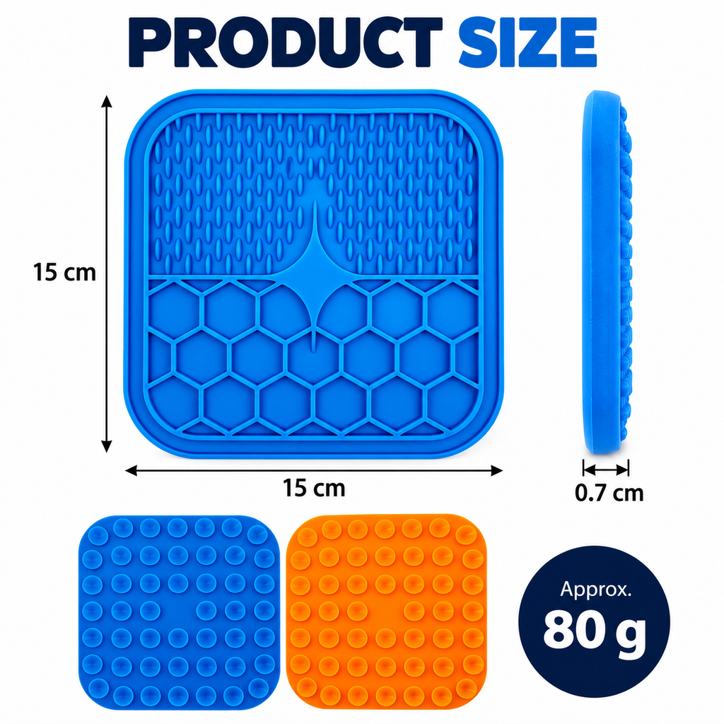 Dual Texture Pet Lick Mat For Dogs And Cats, Square Feeding Pad With Suction Cups, 15 X 15 Cm