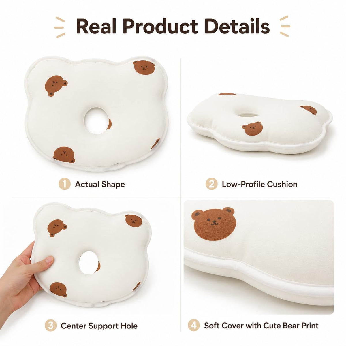 Soft Memory Foam Pet Pillow For Small Dogs And Puppies - Ergonomic Bear-Shaped Cushion For Head And Neck Support, Cozy Nap Bed For Home And Travel