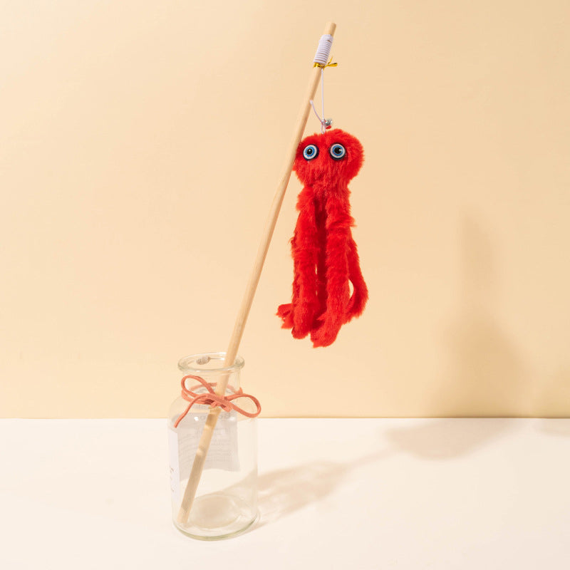 Lovely Toy For Indoor Kitten Cat Furry Octopus Toy With Eyes Long Stick Cat And Kitten Funny Toy