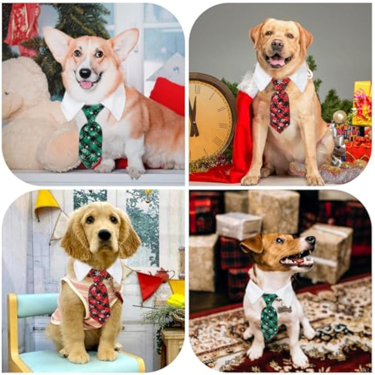 Christmas Dog Necktie, Adjustable Winter Snowflake Pattern Pet Tie Collar With Red Plaid For Small Medium Cat Dog Christmas Weddings Pet Tuxedo Outfit