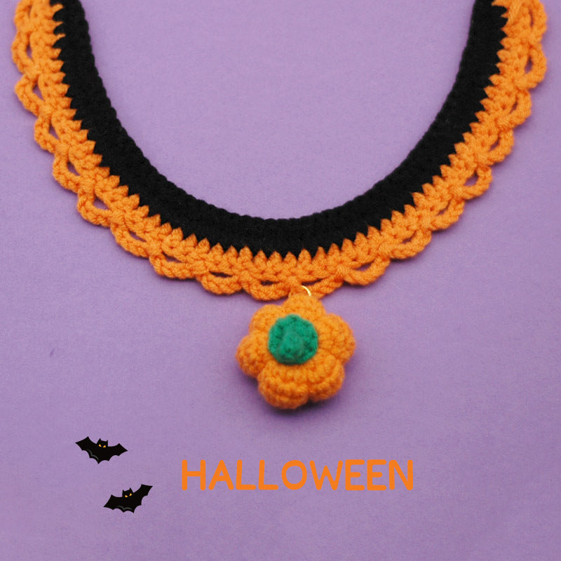 Cat Dog Halloween Hand Crocheted Collar Adjustable Pet Photo Accessories