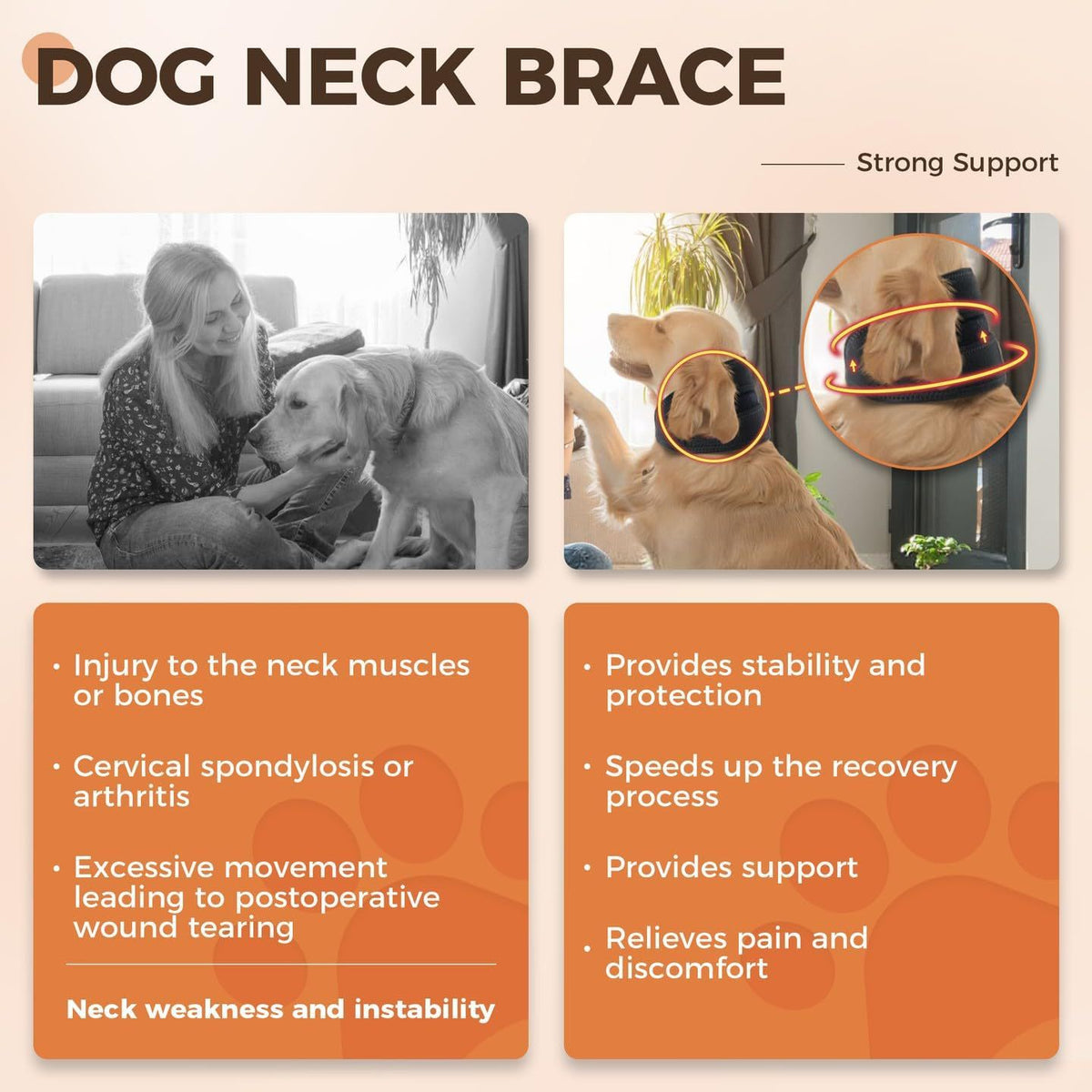 Dog Neck Brace Supports Cervical Vertebral Sprains Instability, Neck Brace For Dog Cervical Collar,Helps Puppy Recover