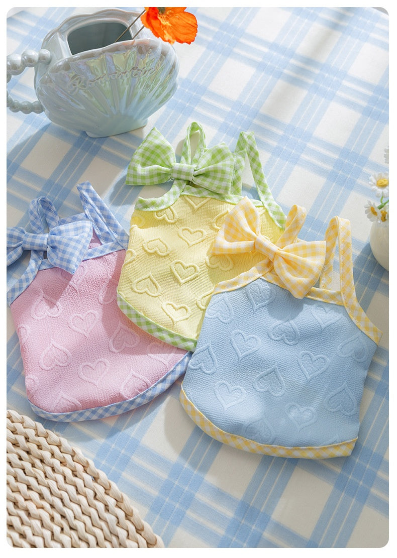 Heart Relief Texture Bow Suspenders Vest Small Dog