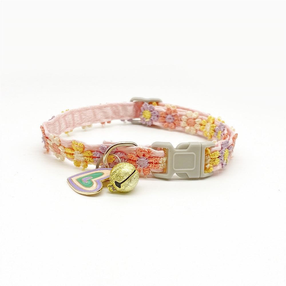 Pet Necklace Colorful Lace Flower Cat Collar Puppy Jewelry Collar Bell Collar Cat Collar