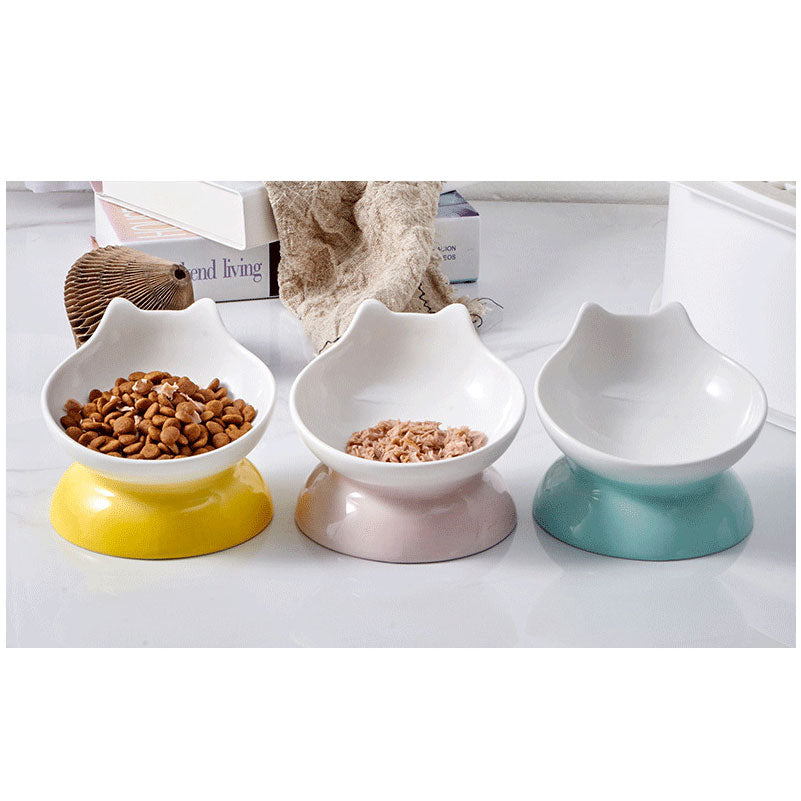 Ceramic Oblique Mouth High-foot Cat Pet Bowl