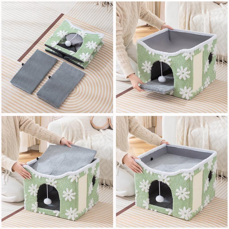 Foldable Cat Bed With Soft Plush For Warmth