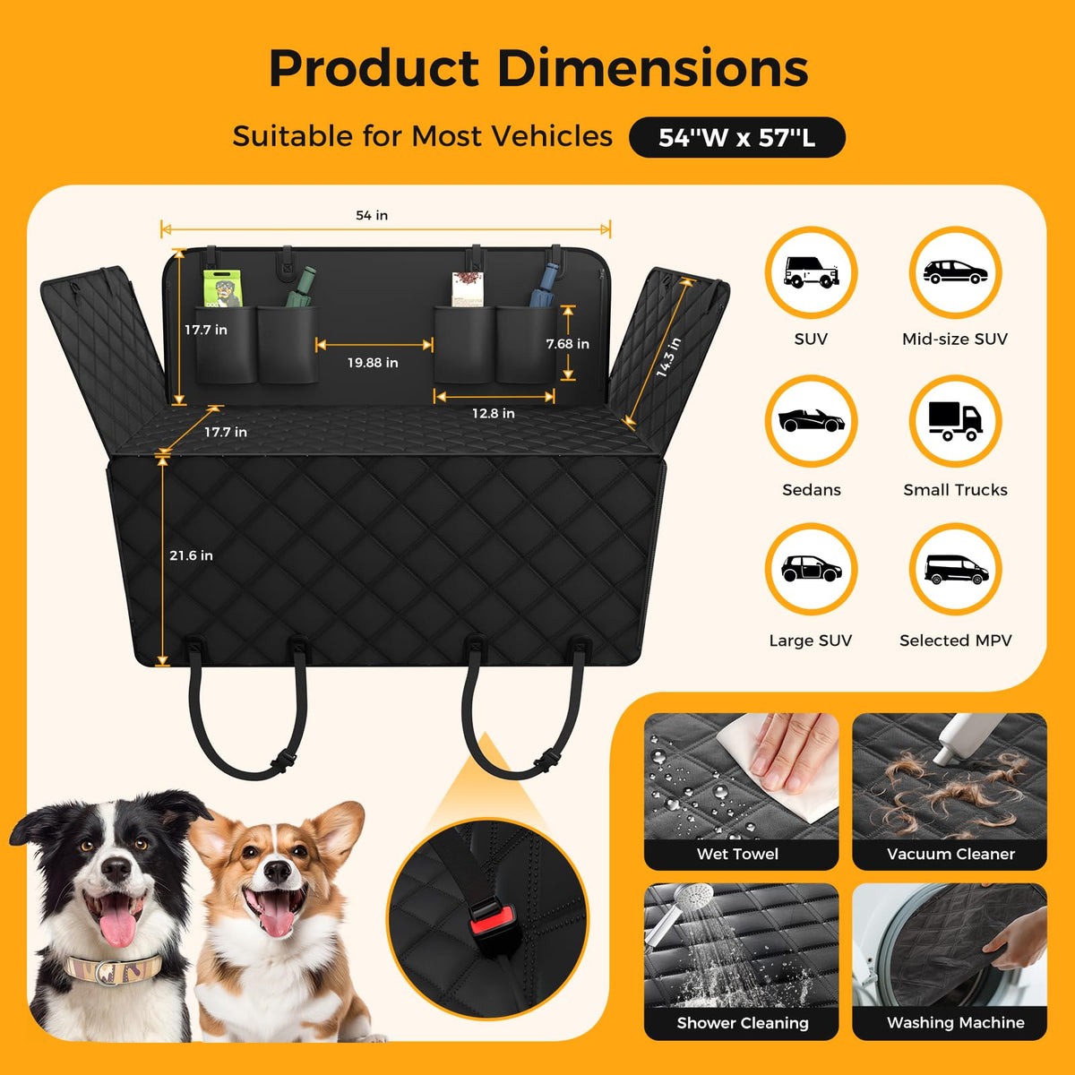Dog Car Seat Cover For Back Seat, Waterproof Scratch Proof Nonslip Seat Cover,Duty Scratch Soft Dog Hammock For Car For Cars Trucks And SUVs Black
