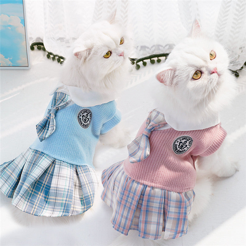 College Style Dog Dress For Small Dogs, Plaid Skirt, Pink,Blue,Green, Spring Dog Clothes, Cat, Chihuahua