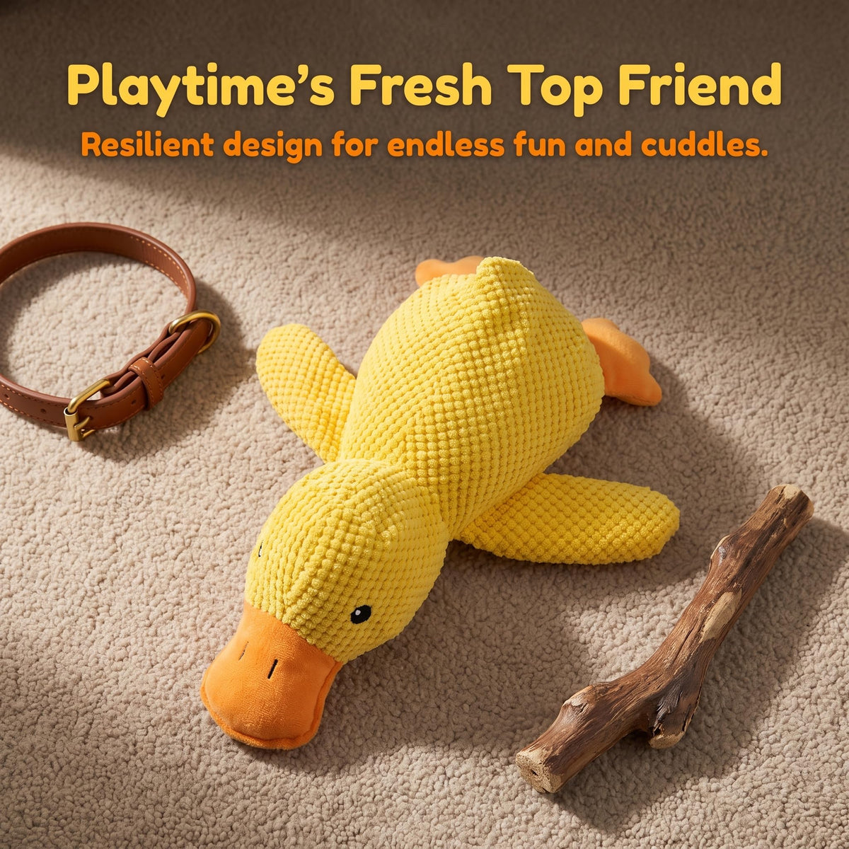 Yellow Plush Launching Duck Pet Toy, Squeaky Chew Durable Teething Toy, Soft Cuddly Companion For Dogs & Cats, Boredom Relief Interactive Play Duck