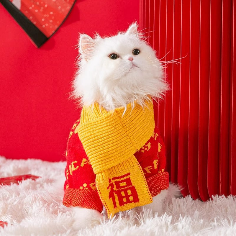 Winter Cat Clothes, National Style, Coil Buckles, New Year's Cotton Clothes, Vests, Puppets, Kittens, Puppy Clothes, Pet Clothes