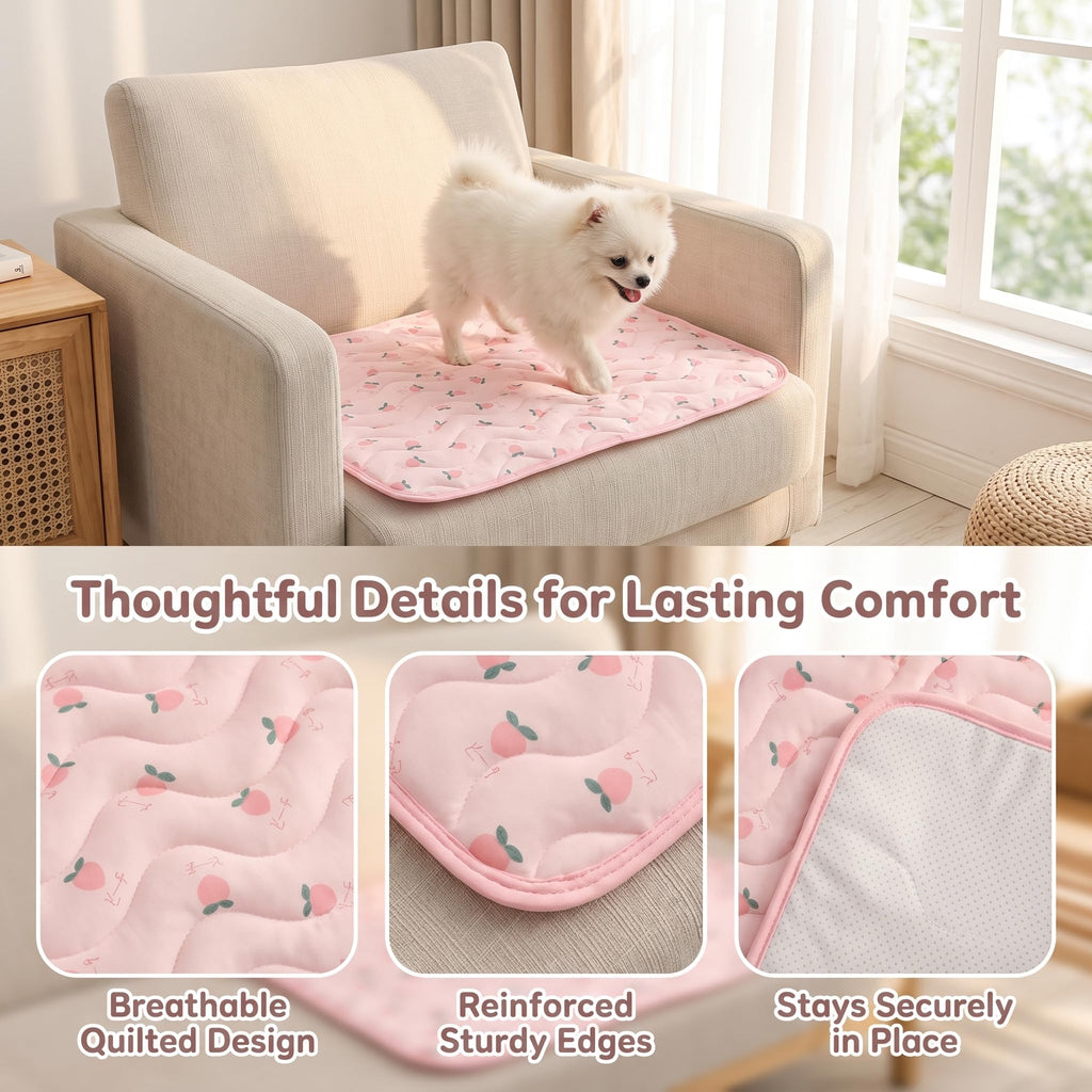 Self-Cooling Pet Mat For Dogs & Cats Foldable Summer Cooling Pad With Fruit Print Washable Dog Bed For Crate Floor Sofa & Car-Pink Cherry Style