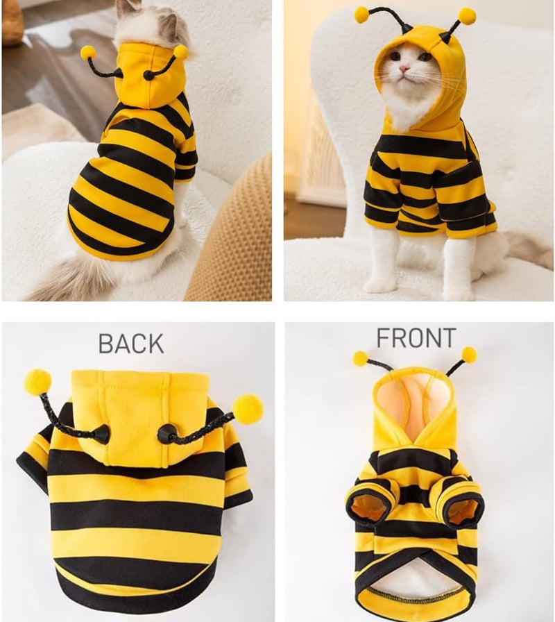 Bee Antenna Hoodie, Cute Bee Striped Dog, Kitten And Puppy Pet Clothing