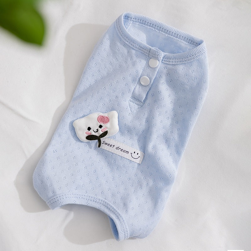 Spring And Summer Dogs, Small And Medium-sized Dogs, Simple And Fashionable Fabric Label Baby Belly Clothes, Cat Four-legged Air-conditioned Suits