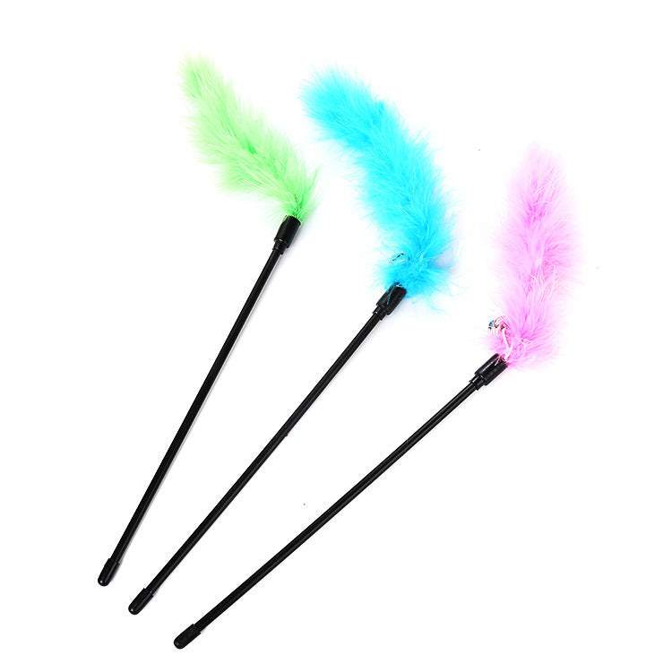 Turkey feather bell funny cat stick